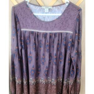 Boho Vintage American Maroon Peasant Blouse SzM